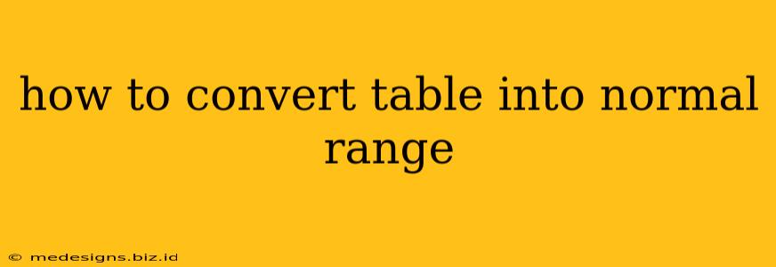 how to convert table into normal range