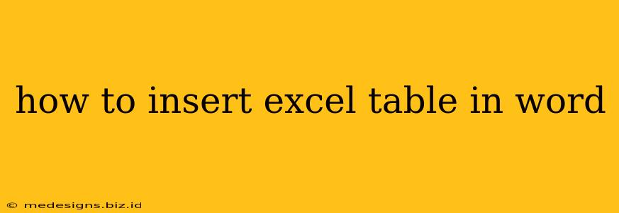 how to insert excel table in word
